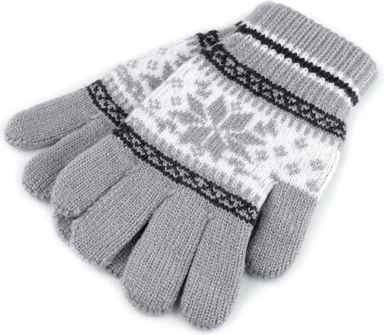 Dětské pletené rukavice norský vzor - šedé - obrázek 1