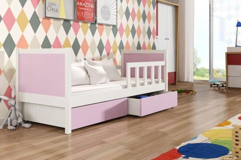 HELCEL Dětská postel Piano, bílá/růžová + MATRACE - obrázek 1