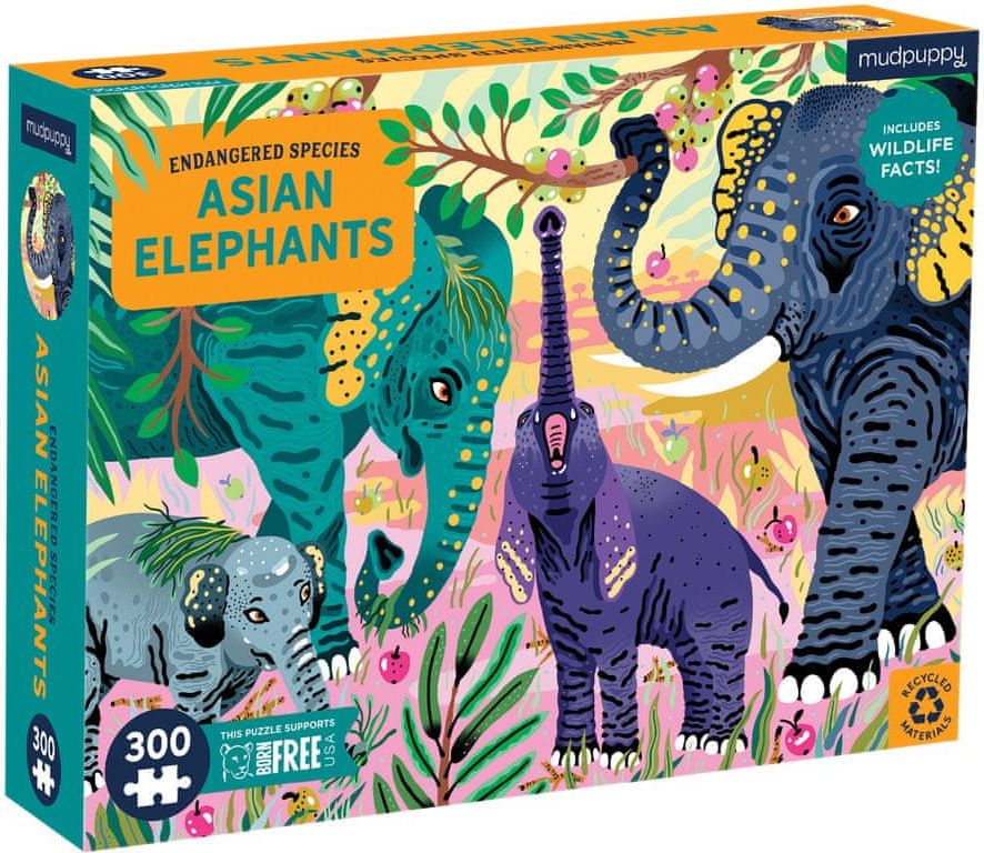 Mudpuppy Puzzle - Sloni - Ohrožené druhy (300 ks) / Puzzle Asian Elephants Endangered Species (300 pc) - obrázek 1