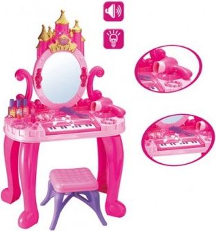 Dětský toaletní stolek s pianem a židličkou Bayo + příslušenství 13 ks, Růžová - obrázek 1