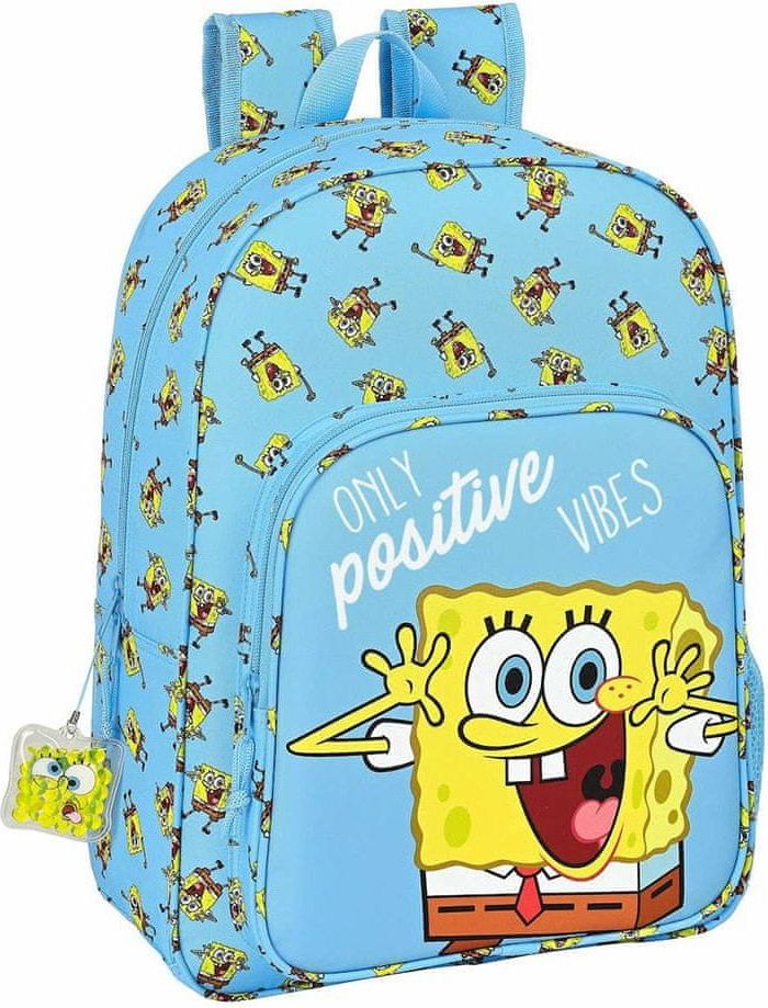 CurePink Školní batoh Spongebob: Positive Vibes (objem 19 litrů|33 x 42 x 14 cm) modrý polyester - obrázek 1