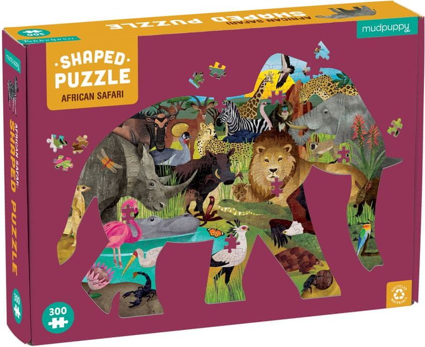 Mudpuppy Tvarované puzzle - Africké safari (300 ks) / Shaped Puzzle - African Safari (300 pc) - obrázek 1