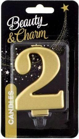 Svíčka dortová číslice 2,metalická zlatá 8cm - obrázek 1