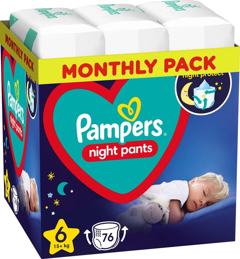 PAMPERS Night Pants Plenkové Kalhotky Velikost 6, 76 ks, 15 kg+ - obrázek 1
