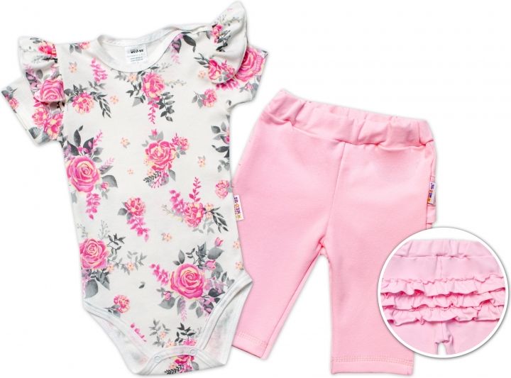 Baby Nellys Baby Nellys 2-dílná sada, body s kr.rukávem a tepláčky New Roses - smetanová, vel. 74 74 (6-9m) - obrázek 1