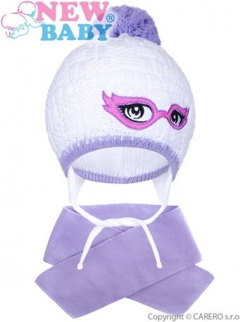 Zimní dětská pletená čepička se šálou New Baby fialová, Fialová, 104 (3-4r) - obrázek 1