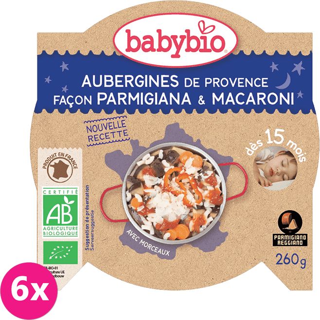 6x BABYBIO Večerní menu lilek na způsob parmigiana s makarony 260 g - obrázek 1