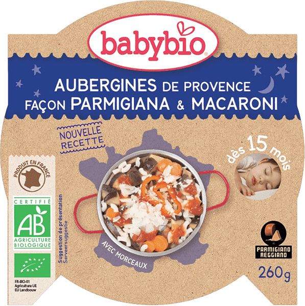 3x BABYBIO Večerní menu lilek na způsob parmigiana s makarony 260 g - obrázek 2