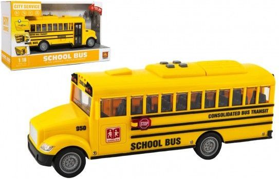 Autobus školní plast 27cm na setrvačník na baterie se světlem se zvukem v krabici 32x19x12cm - obrázek 1