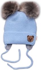 Čepice zimní pletená chlupáčkové bambulky - TEDDY BEAR modrá - vel.56-68 - obrázek 1