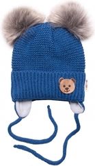 Čepice zimní pletená chlupáčkové bambulky - TEDDY BEAR tmavě modrá - vel.56-68 - obrázek 1
