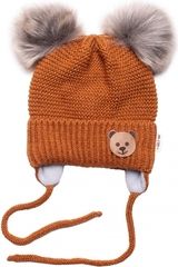 Čepice zimní pletená chlupáčkové bambulky - TEDDY BEAR hnědá - vel.56-68 - obrázek 1
