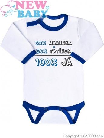 Body s potiskem New Baby 50% MAMINKA + 50% TATÍNEK - 100% JÁ modré, Modrá, 56 (0-3m) - obrázek 1