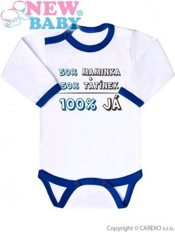 Body s potiskem New Baby 50% MAMINKA + 50% TATÍNEK - 100% JÁ modré, Modrá, 62 (3-6m) - obrázek 1
