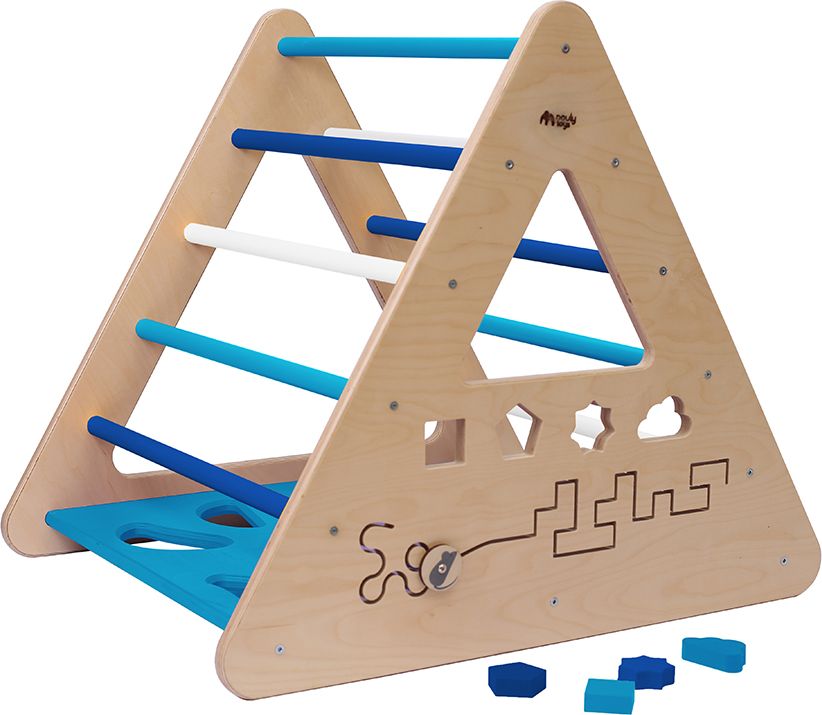 Nouly Toys Montessori Piklerové trojúhelník s activity board stěnou HP-PMT-02 mentolová-sv.modrá-šedá - obrázek 2