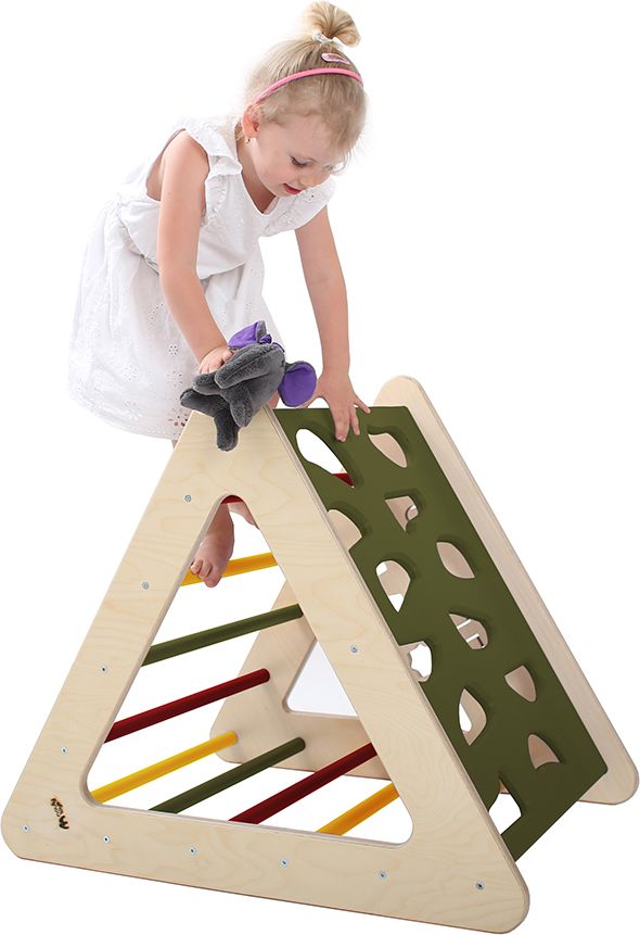 Nouly Toys Montessori Piklerové trojúhelník s activity board stěnou HP-PMT-03 zelená-žlutá-červená - obrázek 1