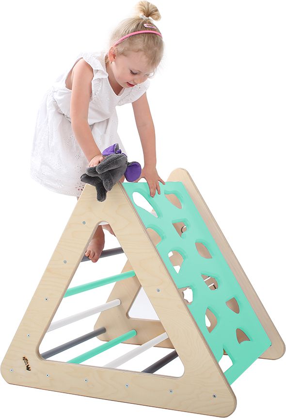 Nouly Toys Montessori Piklerové trojúhelník s activity board stěnou HP-PMT-04 mentolová-bílá-šedá - obrázek 1