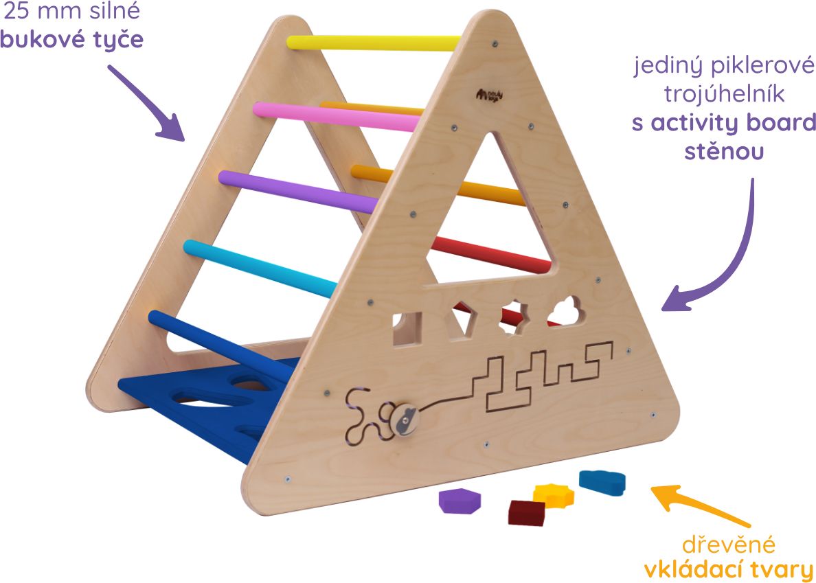 Nouly Toys Montessori Piklerové trojúhelník s activity board stěnou HP-PMT-07 mentolová-sv.modrá-šedá - obrázek 4
