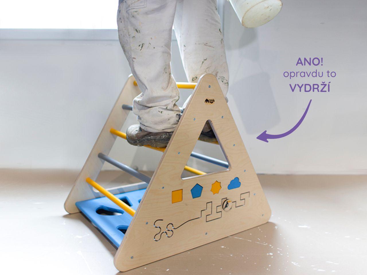 Nouly Toys Montessori Piklerové trojúhelník s activity board stěnou HP-PMT-07 mentolová-sv.modrá-šedá - obrázek 5