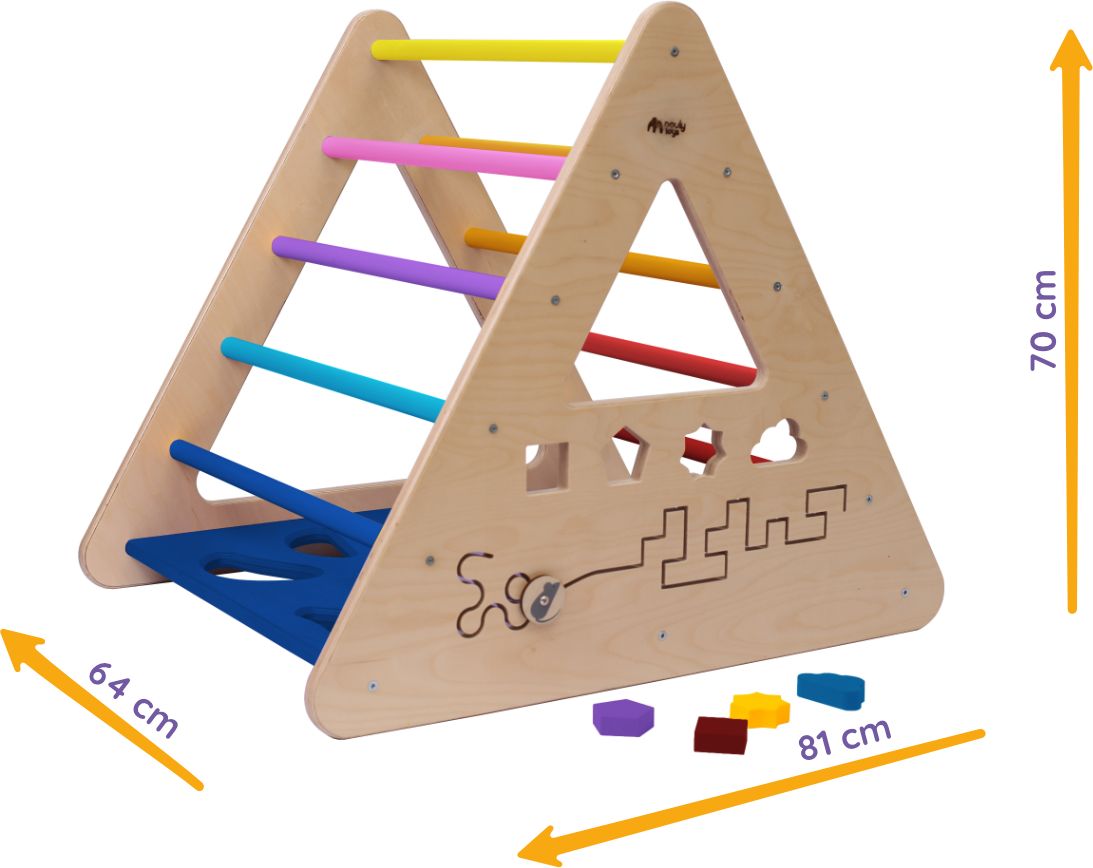 Nouly Toys Montessori Piklerové trojúhelník s activity board stěnou HP-PMT-07 mentolová-sv.modrá-šedá - obrázek 6