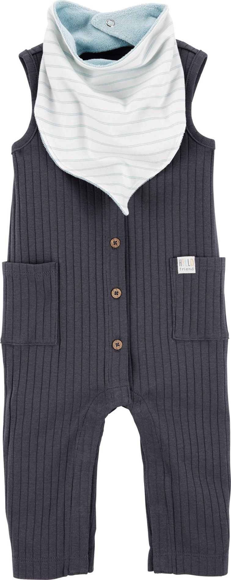 CARTER'S Set 2dílný overal bez rukávů, bryndáček Charcoal chlapec LBB 3m, vel. 62 - obrázek 1