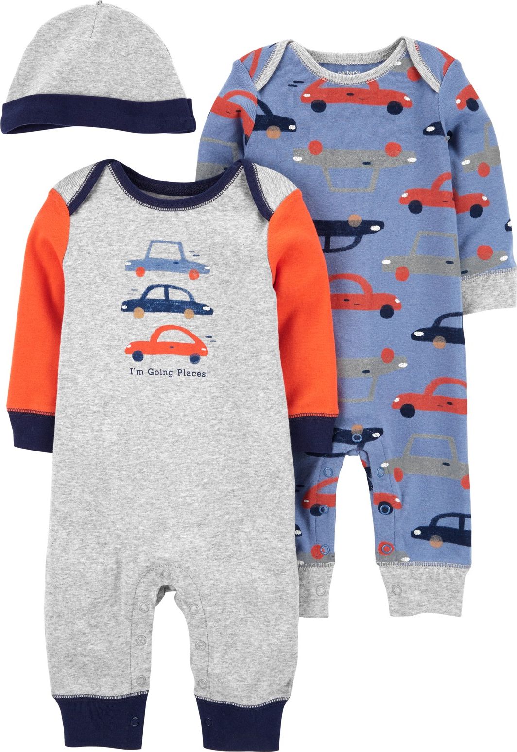 CARTER'S Set 3dílný overal na druky bez nožiček 2ks, čepice Cars chlapec LBB 9m, vel. 74 - obrázek 1