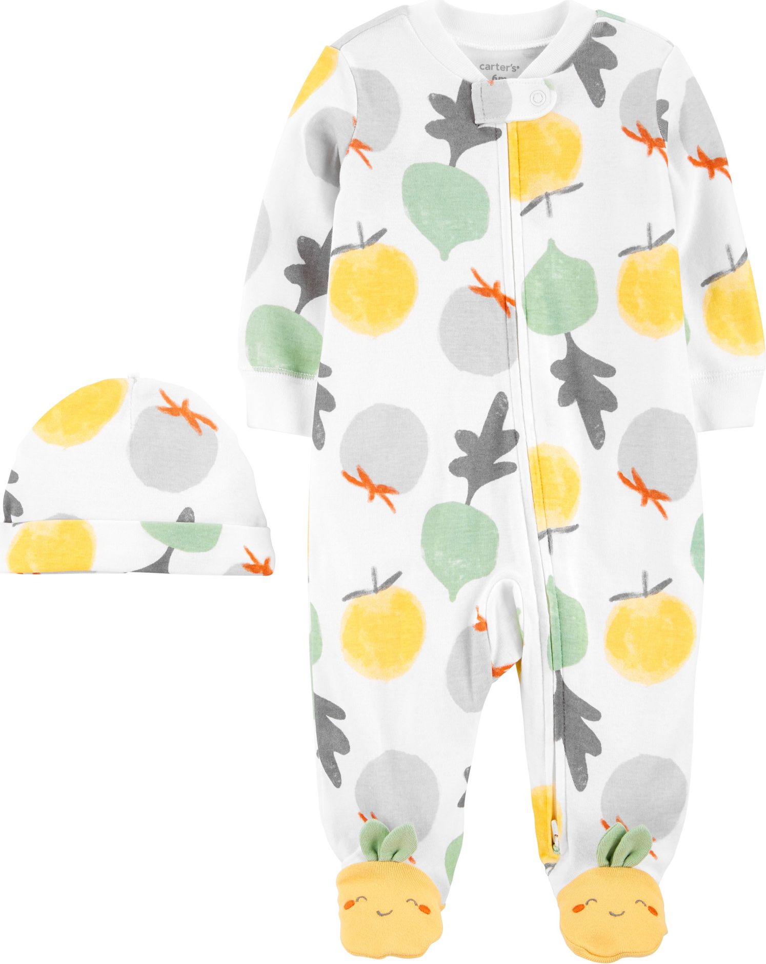 CARTER'S Set 2dílný overal na zip Sleep&Plays, čepice Veggies neutrál LBB NB, vel. 56 - obrázek 1