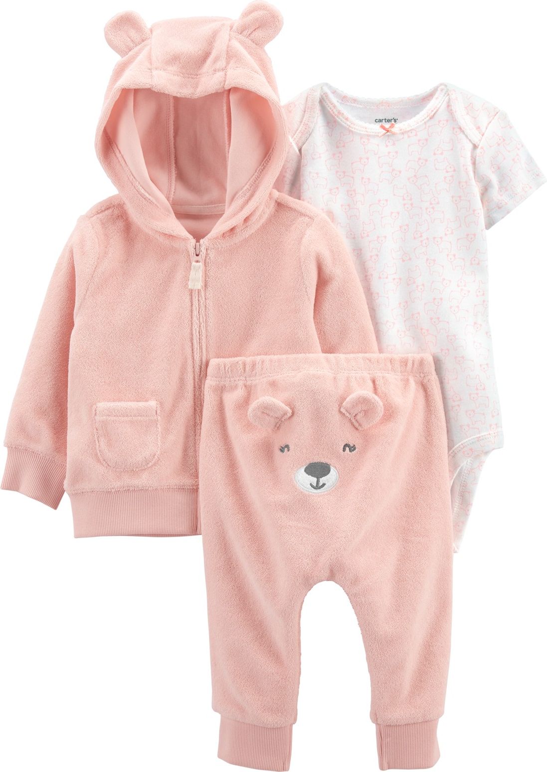 CARTER'S Set 3dílný mikina, tepláky, body kr. rukáv Pink Bear dívka LBB 12m, vel. 80 - obrázek 1