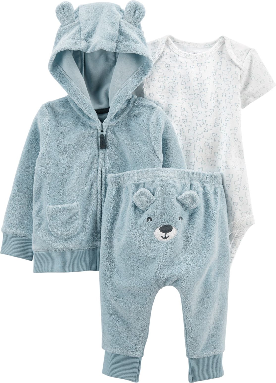CARTER'S Set 3dílný mikina, tepláky, body kr. rukáv Blue Bear chlapec LBB 9m, vel. 74 - obrázek 1