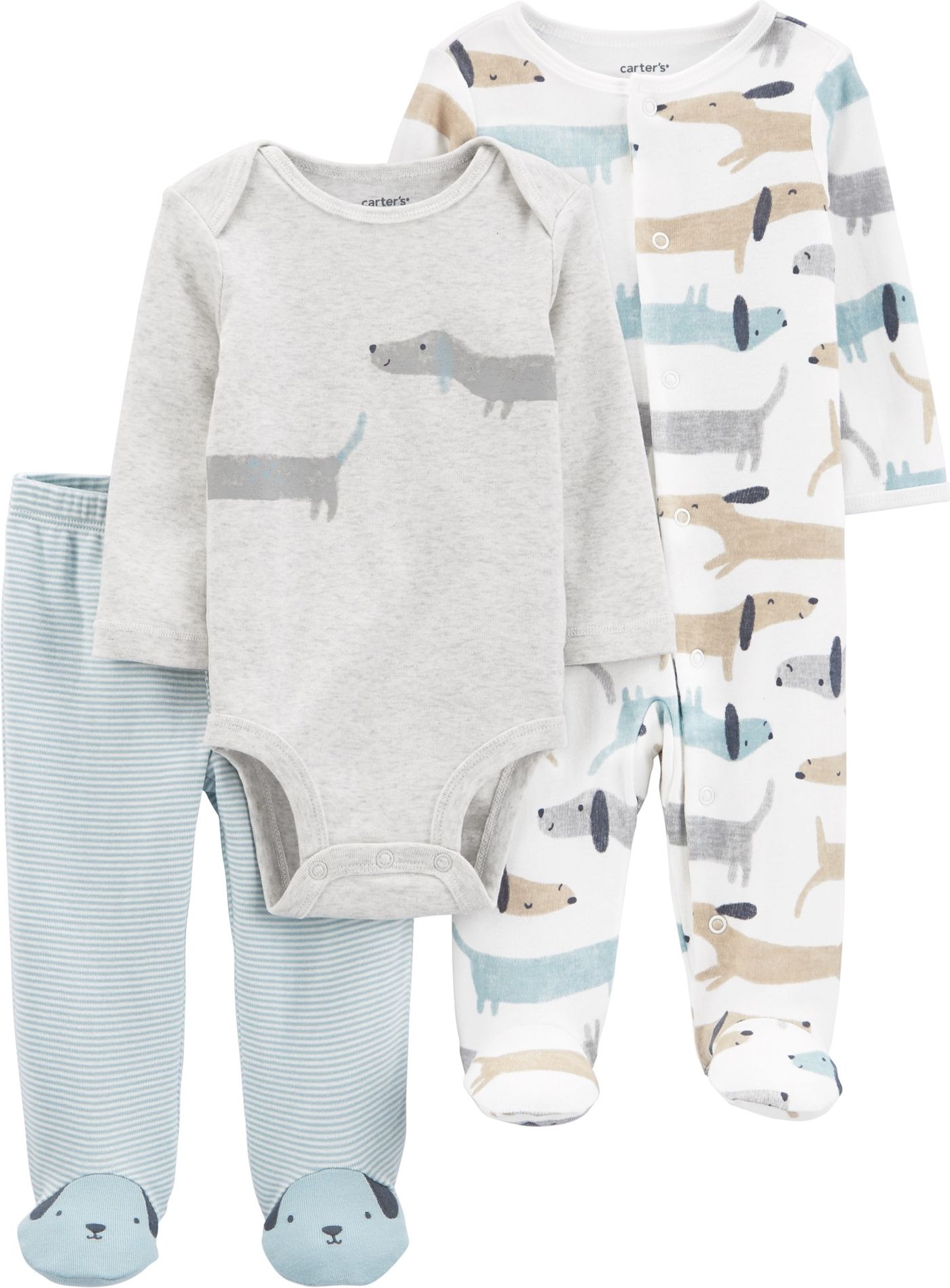 CARTER'S Set 3dílný overal na druky, polodupačky, body dl. rukáv Dogs chlapec LBB PRE, vel. 46 - obrázek 1