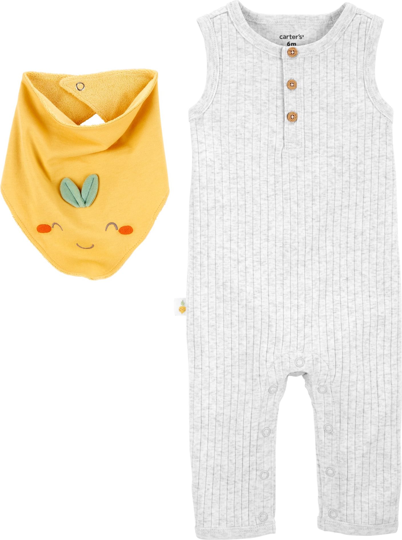 CARTER'S Set 2dílný overal bez rukávů, bryndáček Grey neutrál LBB NB, vel. 56 - obrázek 2