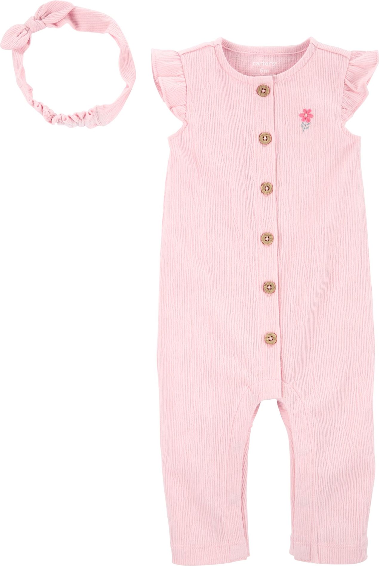 CARTER'S Set 2dílný overal na zip bez rukávů, čelenka Pink dívka LBB 6m, vel. 68 - obrázek 1