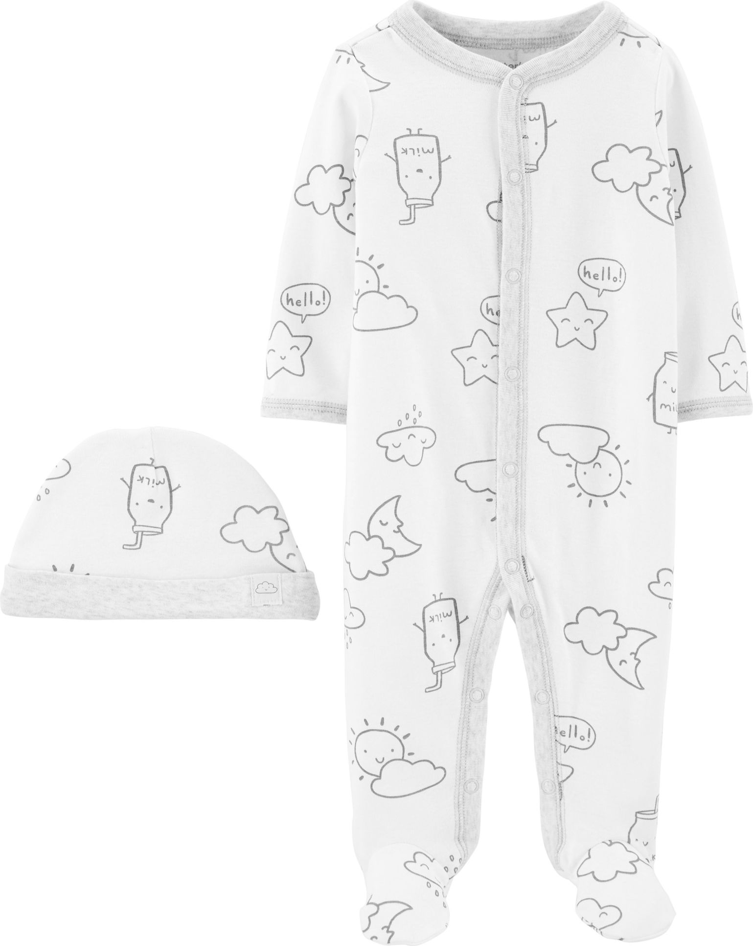 CARTER'S Set 2dílný overal na zip Sleep&Plays, čepice Clouds neutrál LBB NB, vel. 56 - obrázek 1