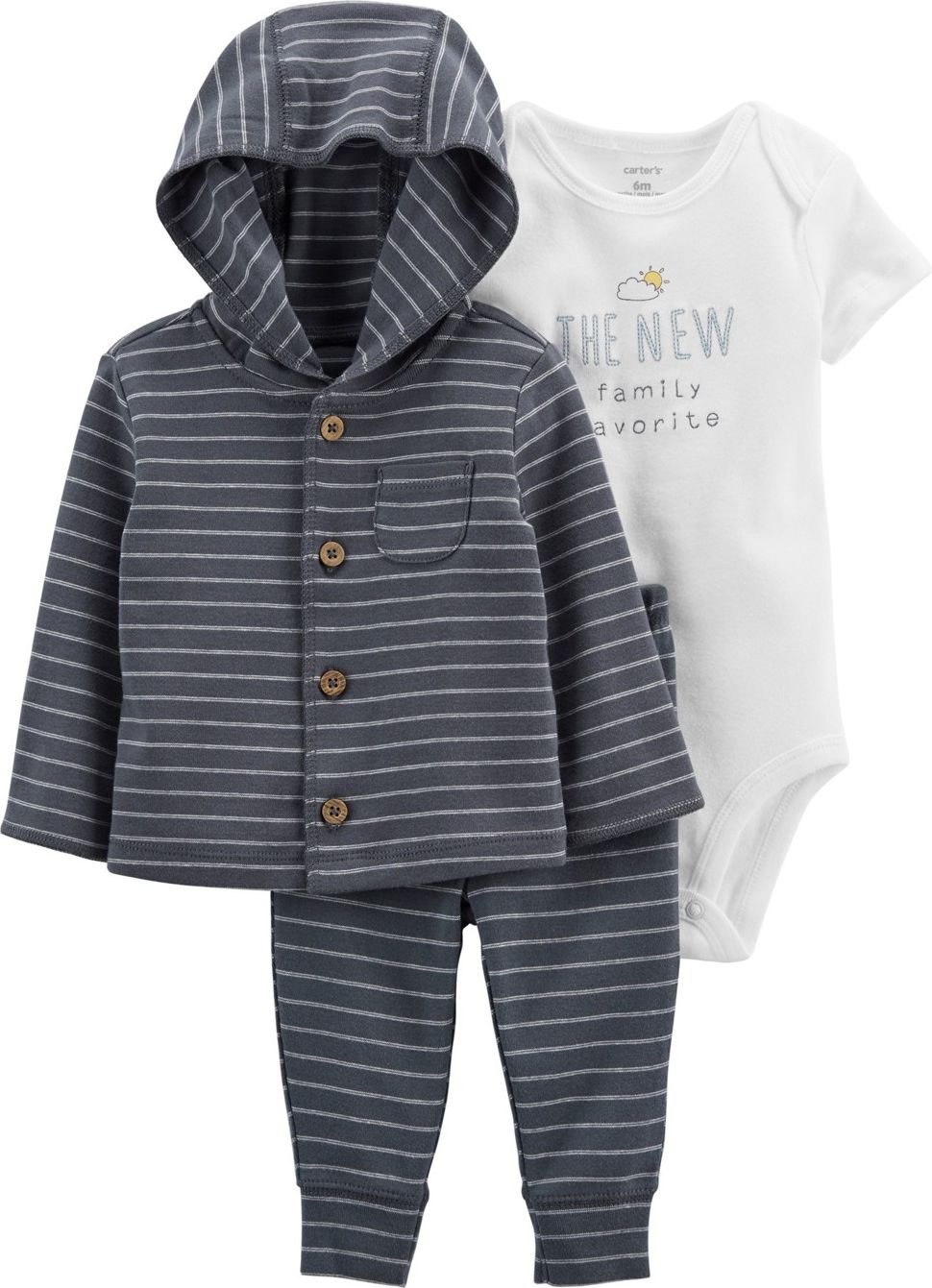 CARTER'S Set 3dílný mikina, tepláky, body kr. rukáv Grey Stripes chlapec LBB PRE, vel. 46 - obrázek 1