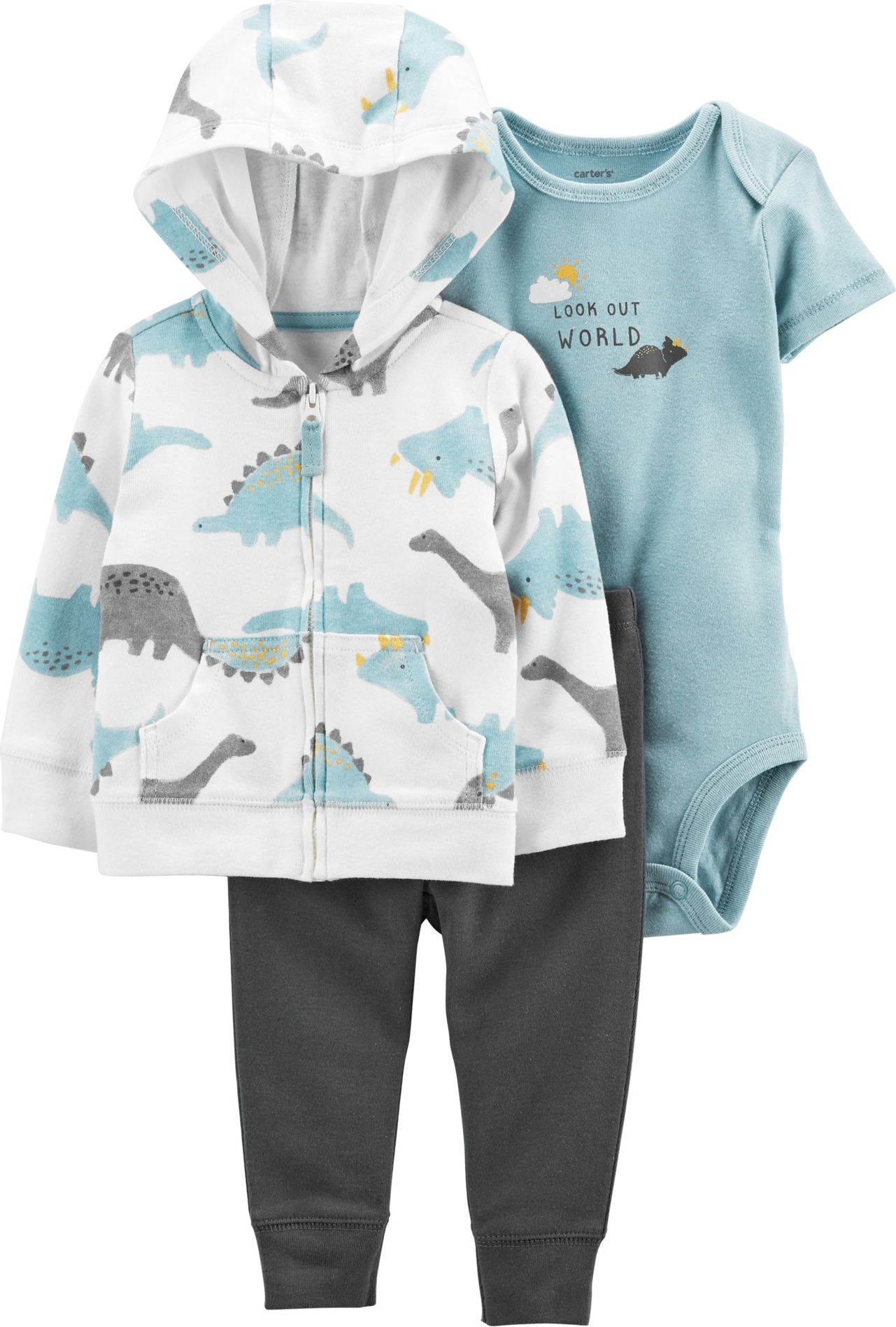 CARTER'S Set 3dílný mikina, tepláky, body kr. rukáv Blue Dino chlapec LBB 9m, vel. 74 - obrázek 1