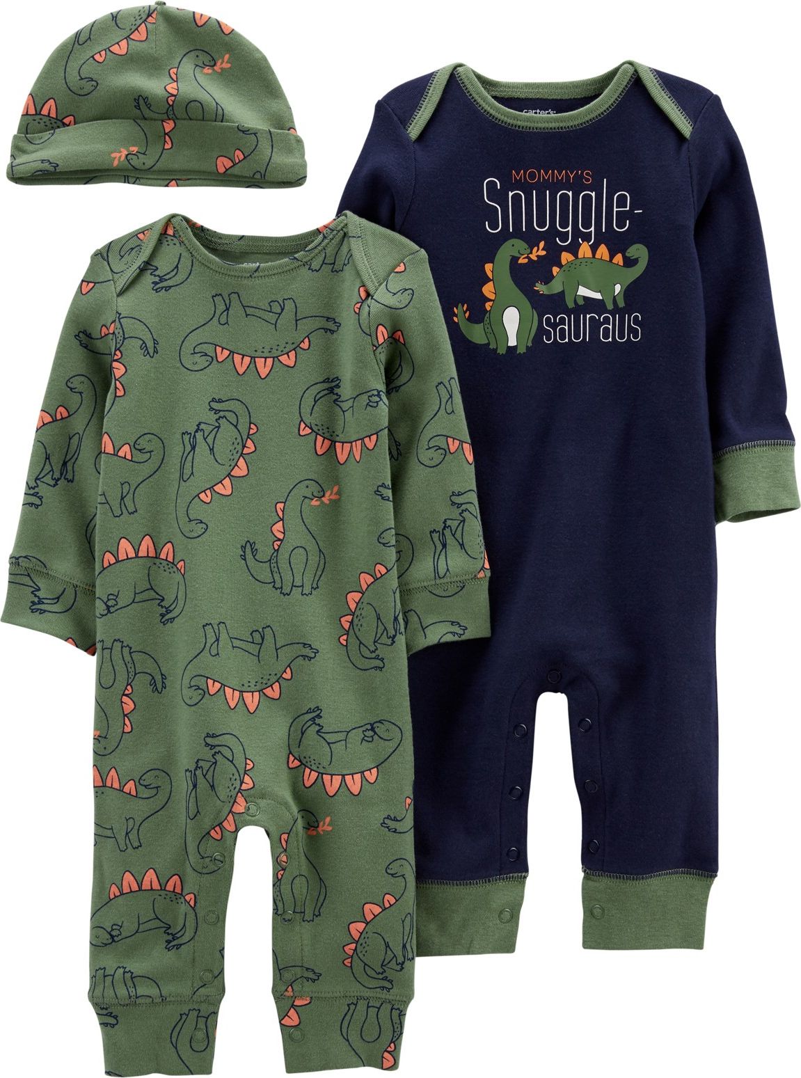 CARTER'S Set 3dílný overal na druky bez nožiček 2ks, čepice Dino chlapec LBB 3m, vel. 62 - obrázek 1