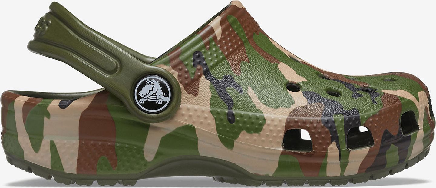 Hnědo-zelené dětské vzorované pantofle Crocs Classic Printed Clog K - 29-30 - obrázek 1