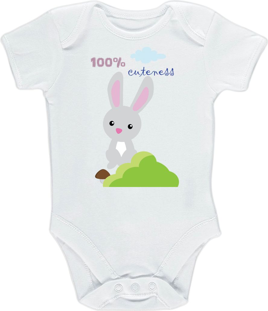 Kojenecké body Ellie Bee, krátký nebo dlouhý rukáv, barva bílá, motiv "100% cuteness" Velikost: 0 - 3 měsíce (56 - 62cm), Rukáv: krátky - obrázek 1