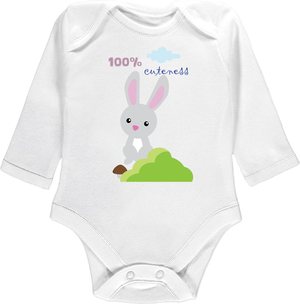 Kojenecké body Ellie Bee, krátký nebo dlouhý rukáv, barva bílá, motiv "100% cuteness" Velikost: 0 - 3 měsíce (56 - 62cm), Rukáv: krátky - obrázek 3