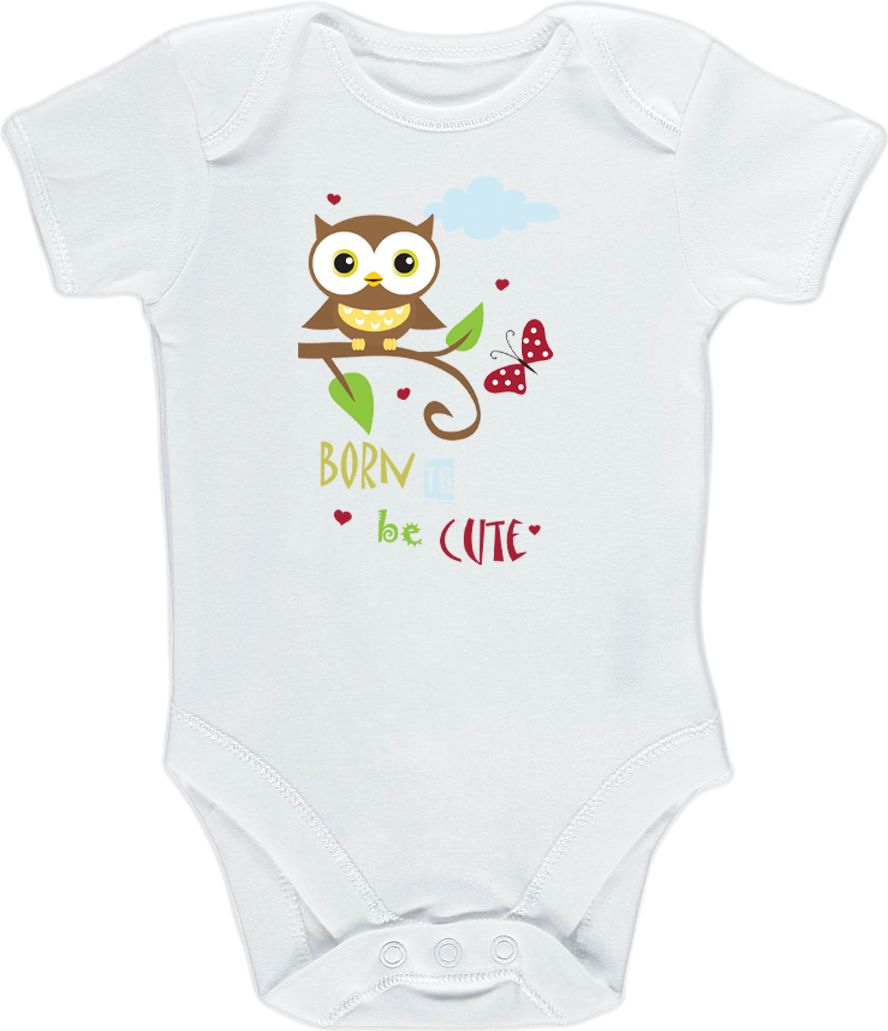 Kojenecké body Ellie Bee, krátký nebo dlouhý rukáv, barva bílá, motiv "Born to be cute" Velikost: 0 - 3 měsíce (56 - 62cm), Rukáv: krátky - obrázek 1