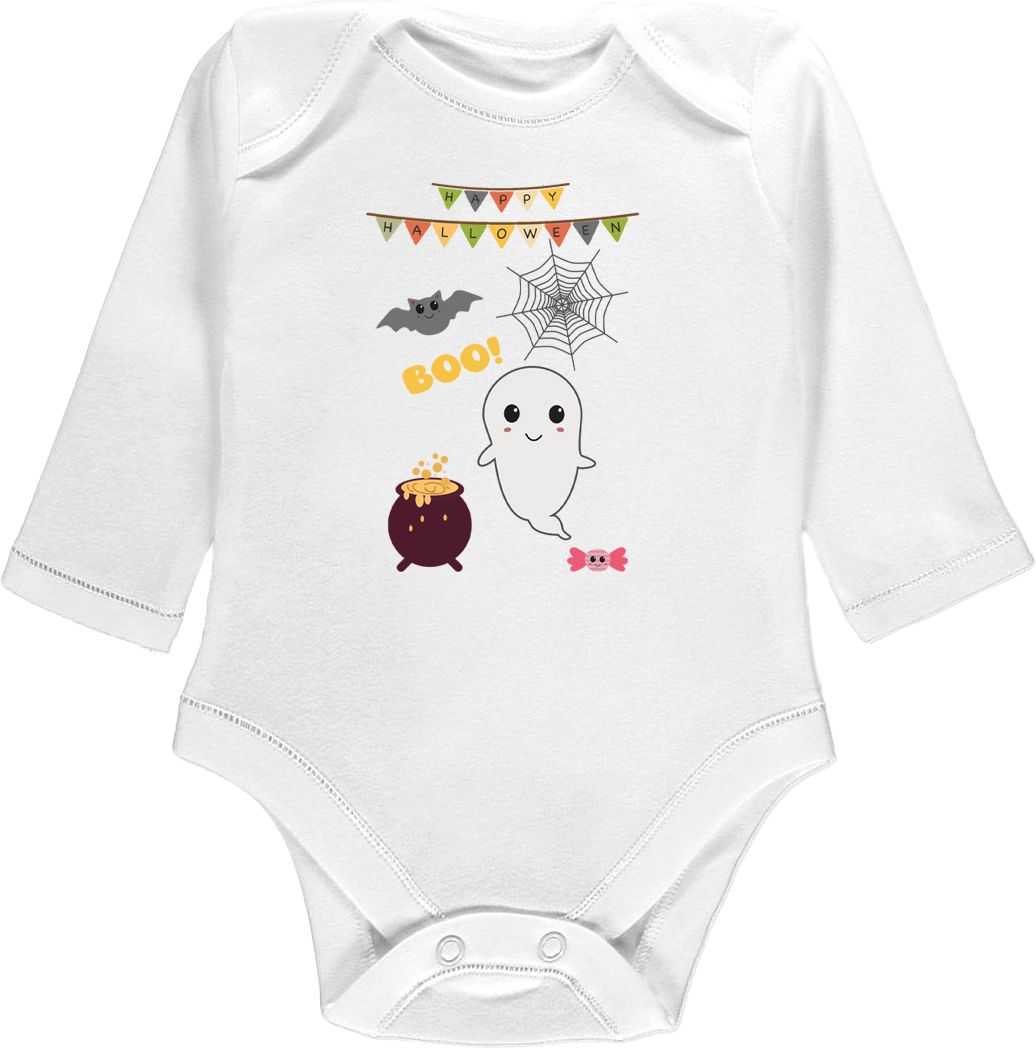Kojenecké body Ellie Bee, krátký nebo dlouhý rukáv, barva bílá, motiv "Happy Halloween" Velikost: 0 - 3 měsíce (56 - 62cm), Rukáv: krátky - obrázek 2