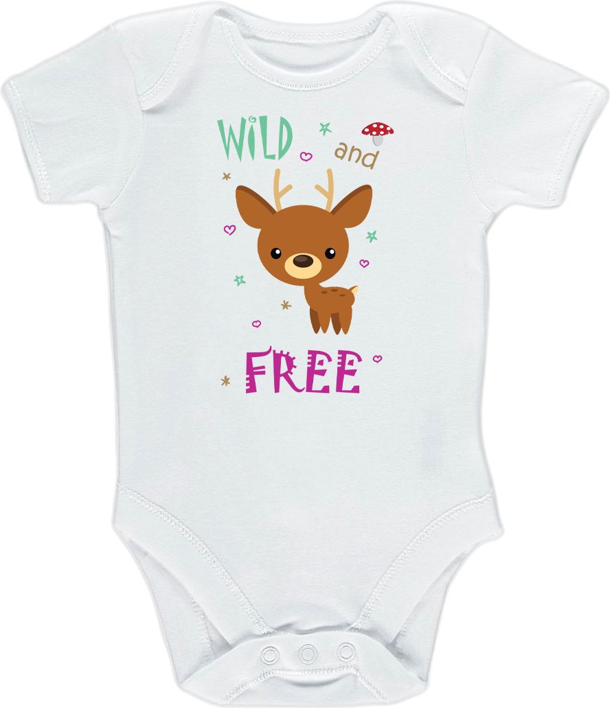 Kojenecké body Ellie Bee, krátký nebo dlouhý rukáv, barva bílá, motiv "Wild and Free" Velikost: 0 - 3 měsíce (56 - 62cm), Rukáv: krátky - obrázek 1