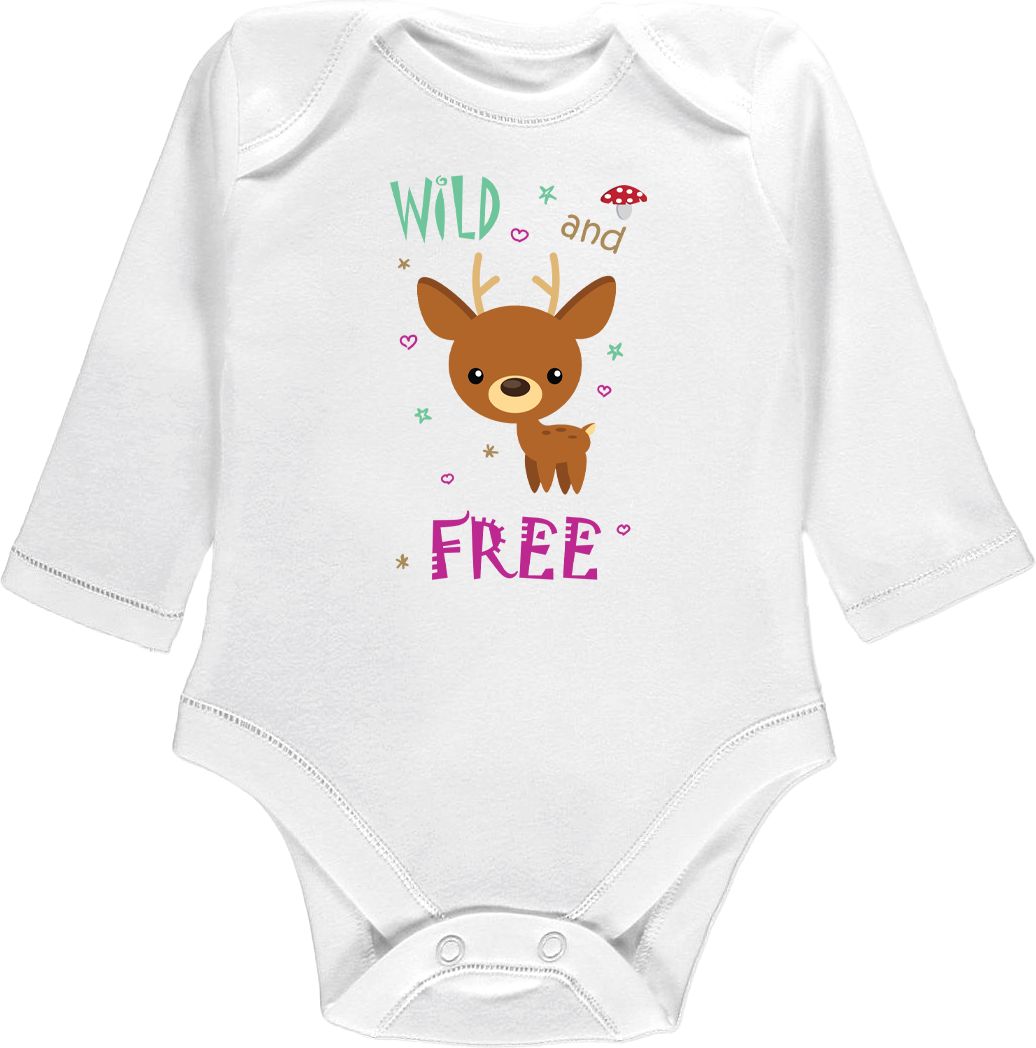 Kojenecké body Ellie Bee, krátký nebo dlouhý rukáv, barva bílá, motiv "Wild and Free" Velikost: 0 - 3 měsíce (56 - 62cm), Rukáv: krátky - obrázek 2