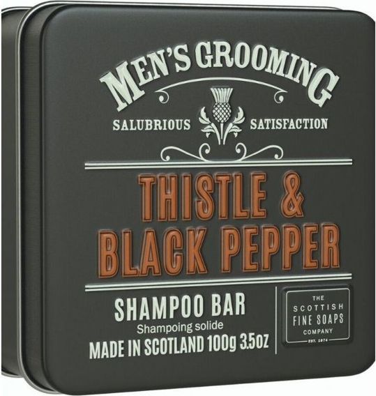 Scottish Fine Soaps Pánský tuhý šampon v plechu Černý pepř a ostropestřec 100 g - obrázek 1