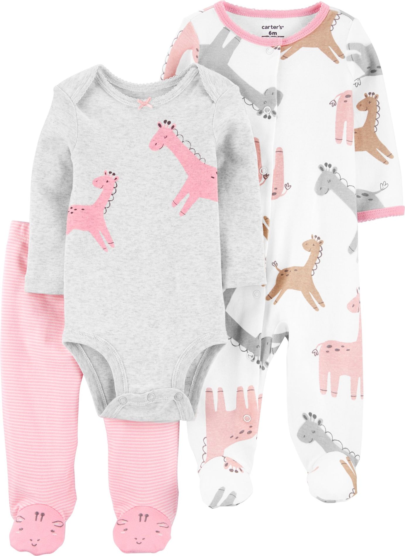 CARTER'S Set 3dílný overal na druky, polodupačky, body dl. rukáv Giraffe dívka LBB NB, vel. 56 - obrázek 1