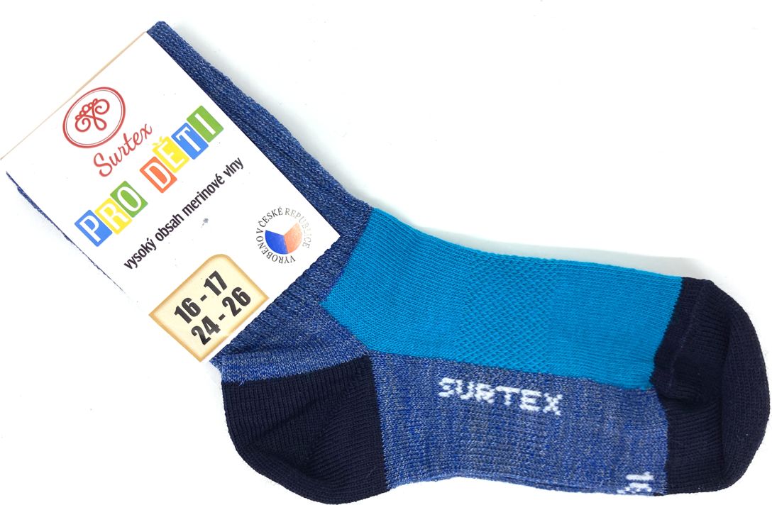Ponožky Surtex jaro léto 50% Merino Tyrkysové Velikost: 18 - 19 - obrázek 1