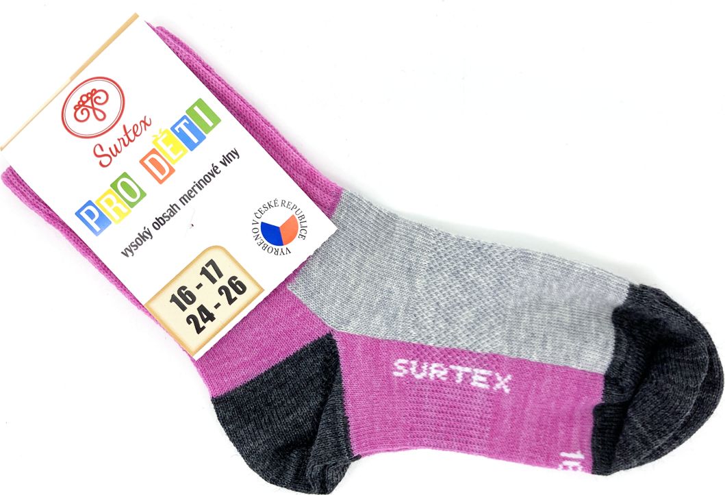 Ponožky Surtex jaro léto 50% Merino růžovo-šedé Velikost: 18 - 19 - obrázek 1