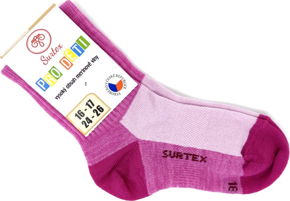 Ponožky Surtex jaro léto 50% Merino růžové Velikost: 18 - 19 - obrázek 1