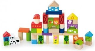 Dřevěné kostky pro děti Viga Farma 50 dílů, Multicolor - obrázek 1