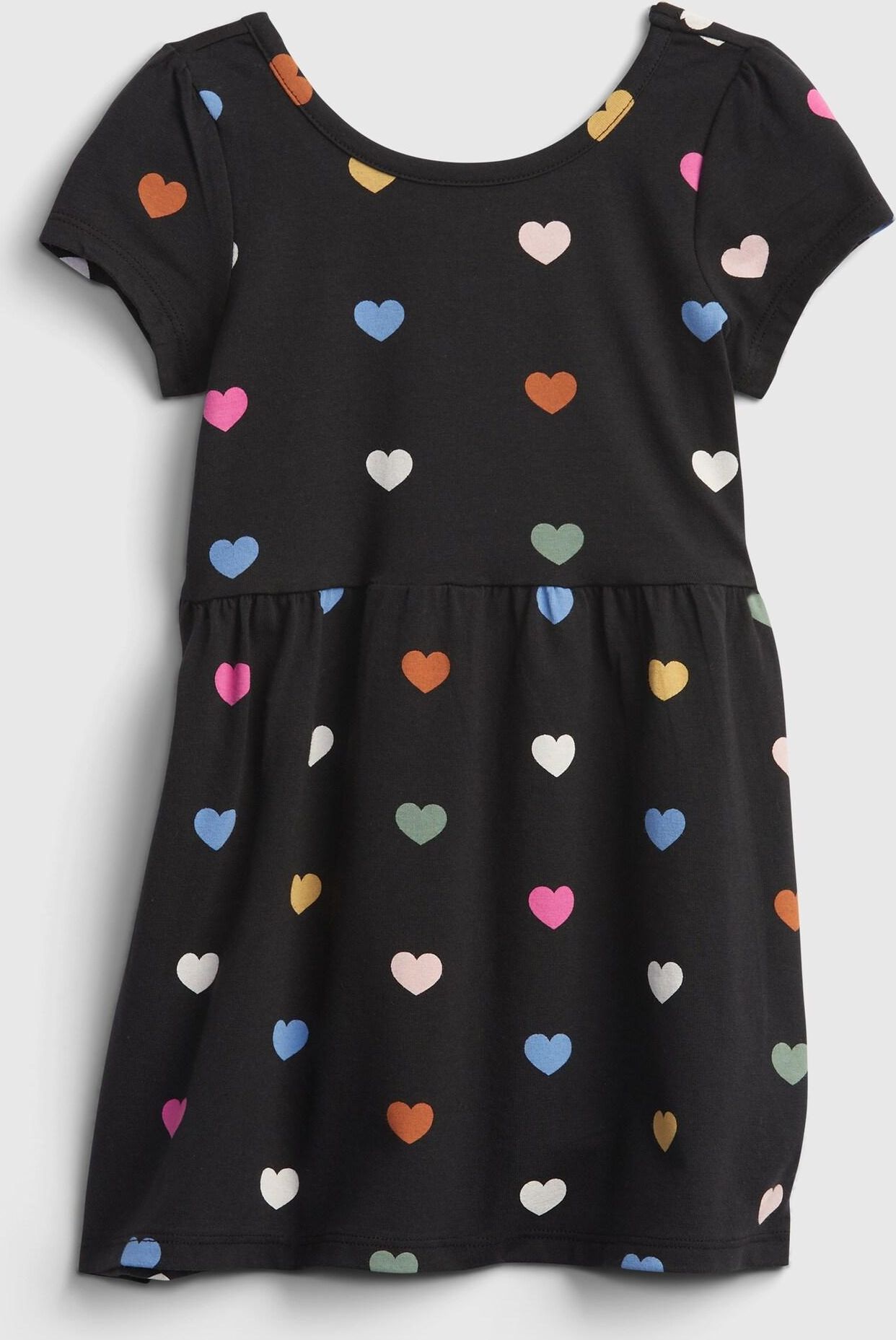 Černé holčičí šaty s barevnými srdíčky GAP - 86-92 - obrázek 1